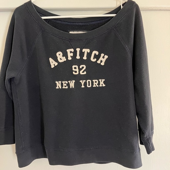 Abercrombie Women's navy blue with white brand embroidery sweatshirt large - Picture 1 of 6